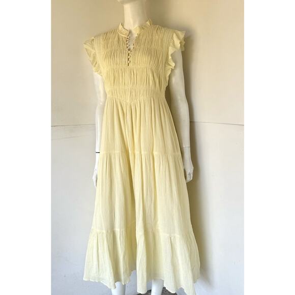 Ba&sh Maxi "lady" Dress Pale Yellow Smocked sz 2 US size M - Picture 2 of 8